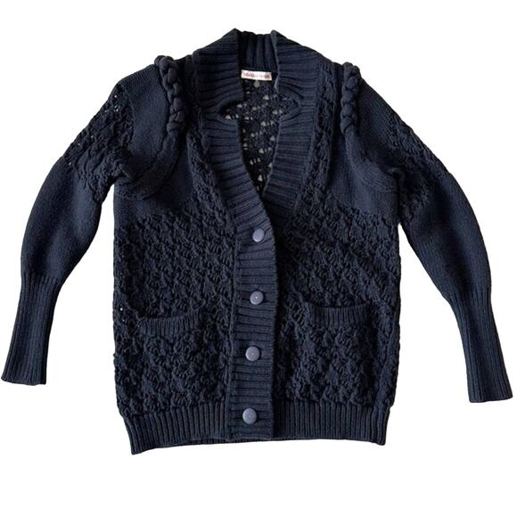 Rebecca Taylor Merino Wool Chunky Knit Cardigan Navy Size XS - Picture 1 of 10